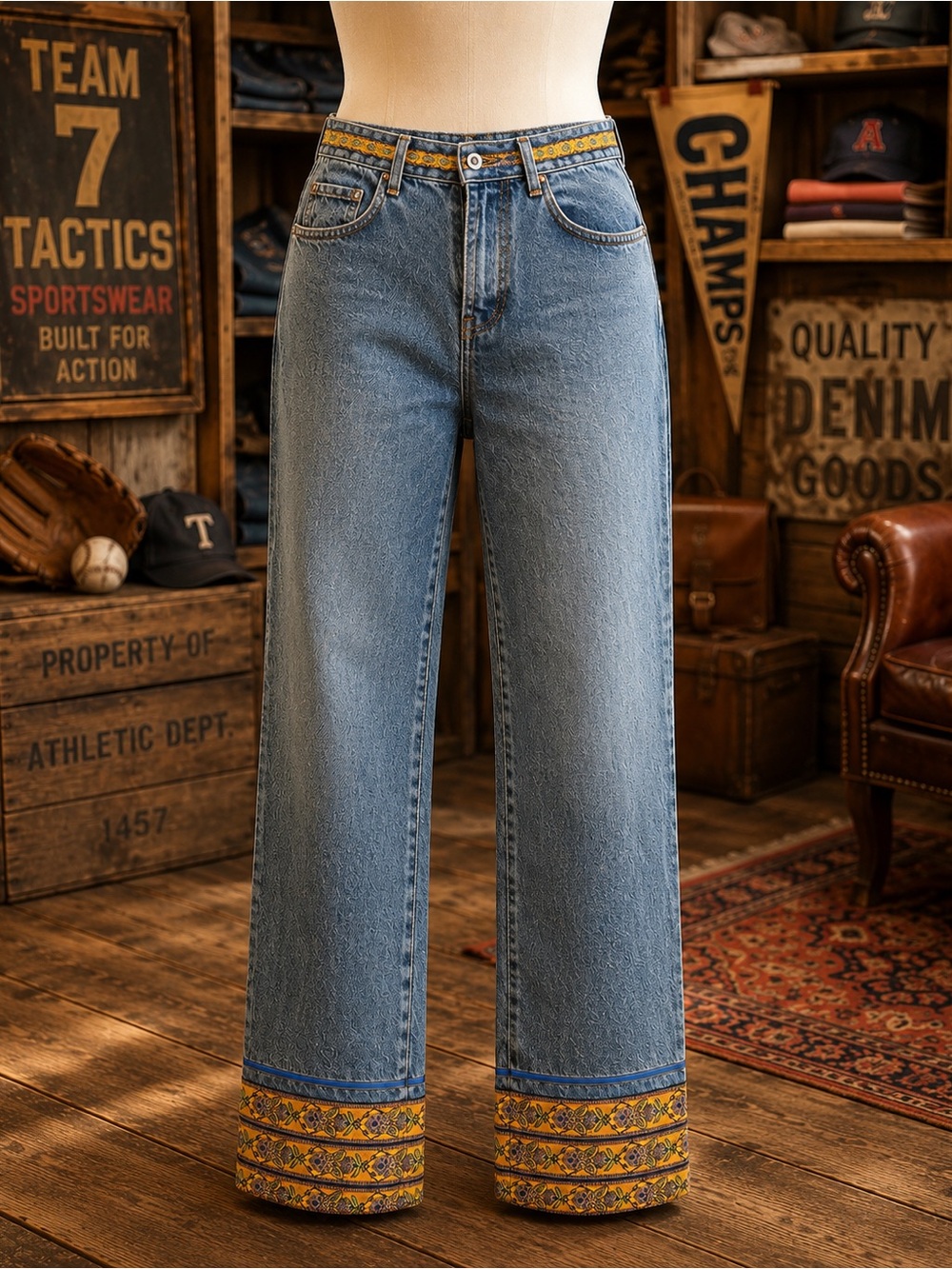 Vintage Team Tactics USA Button Fly Boho Trim Jeans NWT Size 10 Made in USA